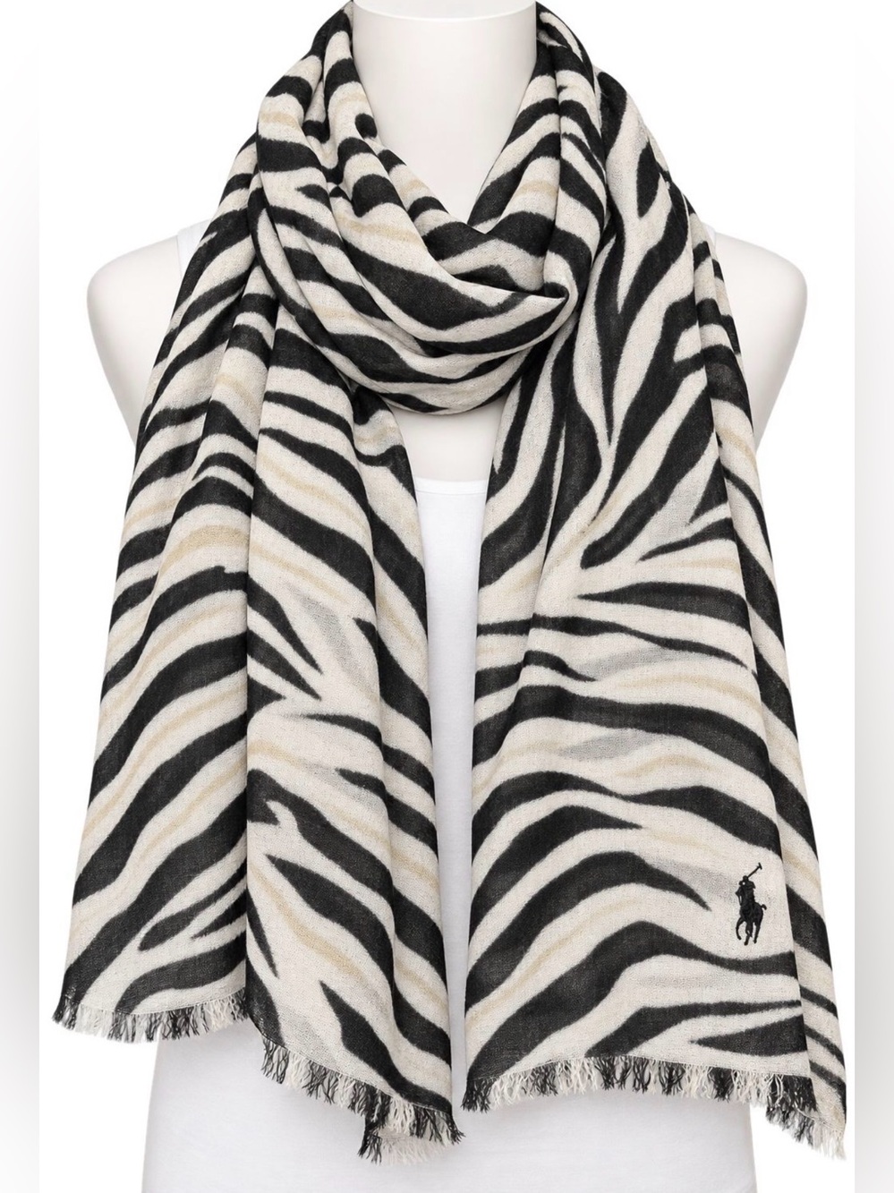 Polo by Ralph Lauren Black and Cream Zebra-Stripe Scarf